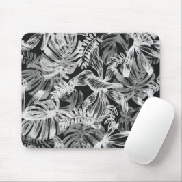 Mousepad Folhas Tropicais Pretas e Brancas