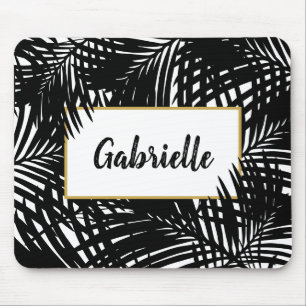 Mousepad Folhas tropicais preto e branco modernos