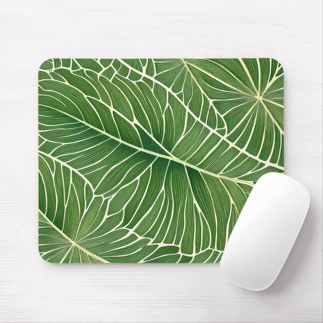 Mousepad Folhas tropicais verdes em aquarela (Com mouse)