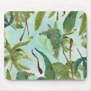 Mousepad Folhas verdes Douradas tropicais