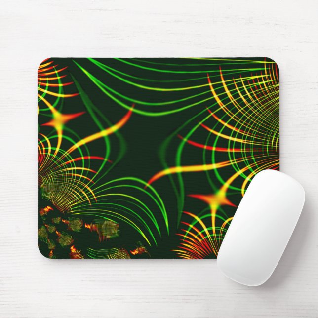 Mousepad Folhas verdes e curvas amarelas cor de fogo (Com mouse)