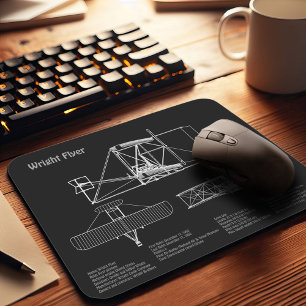 Mousepad Folheto Wright - Planos de desenho de avião em pla