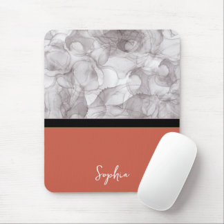 Mousepad Fond terracotta élégant et marbre gris avec prénom