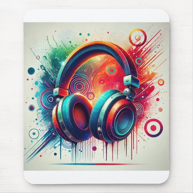 Mousepad Fones de Ouvido Artísticos Vibrantes (Frente)