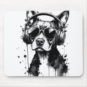 Mousepad fones de ouvido de cães legal Coroa preta e tinta