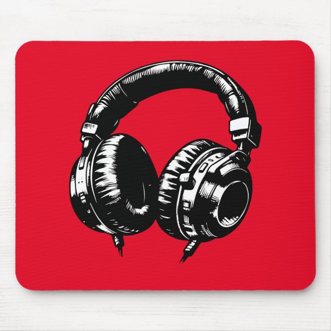 Mousepad Fones de ouvido de música preta DJ (Frente)