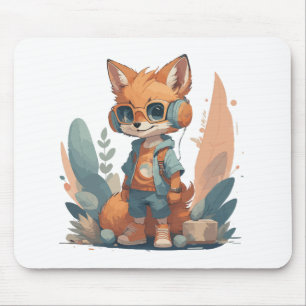 Mousepad Fones de ouvido de raposa bebê engraçado