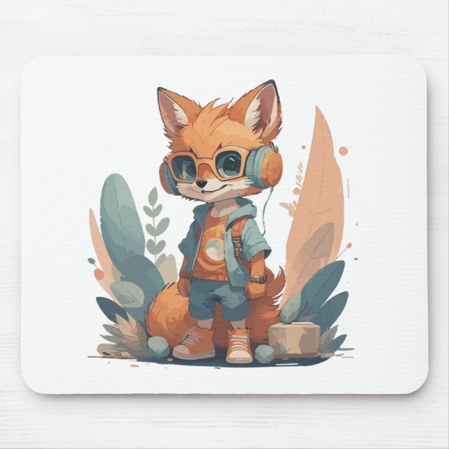Mousepad Fones de ouvido de raposa bebê engraçado (Frente)