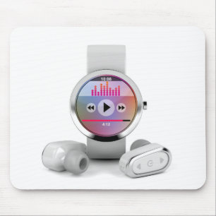 Mousepad Fones de ouvido sem fio e relógio esperto