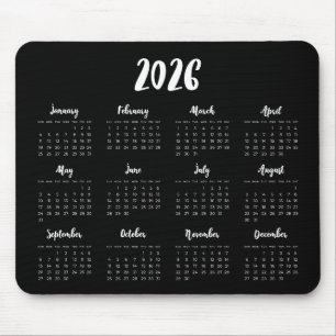 Mousepad Fonte moderna 2025 Calendário preto