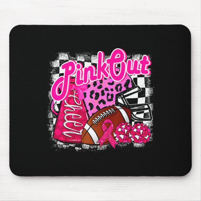 Mousepad Football Checkered Nk Out Breast Cancer Cheer Mom  (Frente)
