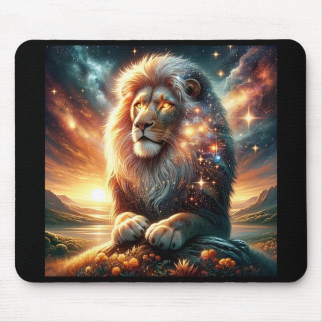 Mousepad Força do Leão Leão Espaço Galáxia Cósmica Astrolog (Frente)
