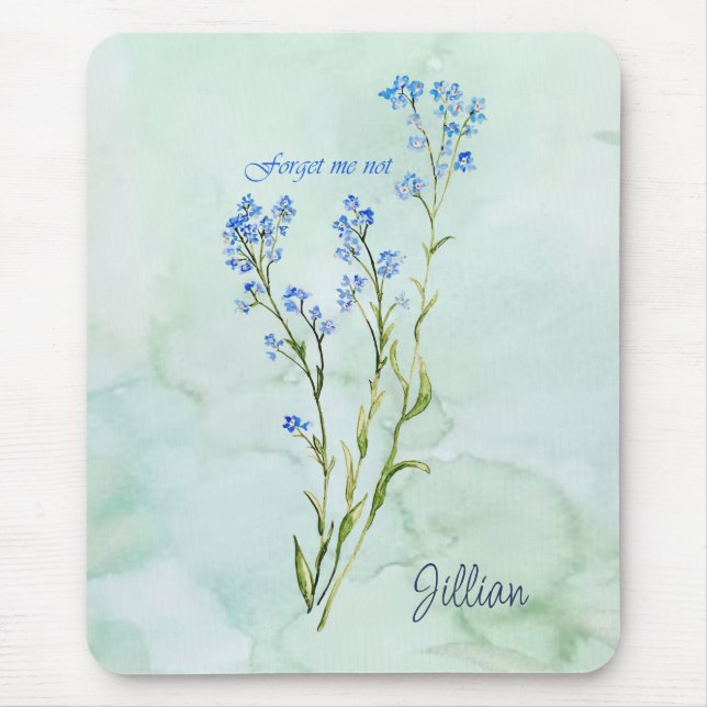 Mousepad Forget me not Custom Watercolor Garden Flower (Frente)
