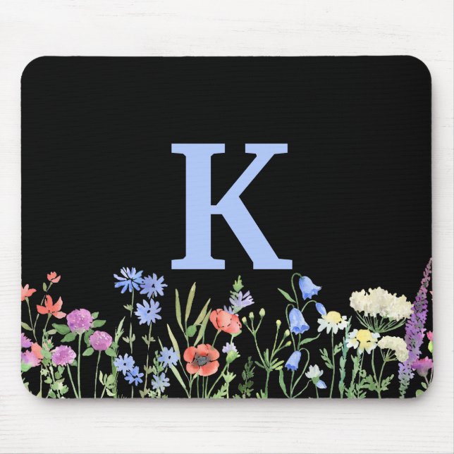 Mousepad Forma aquosa Monograma de flor selvagem (Frente)