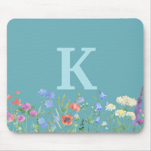 Mousepad Forma aquosa Monograma de flor selvagem