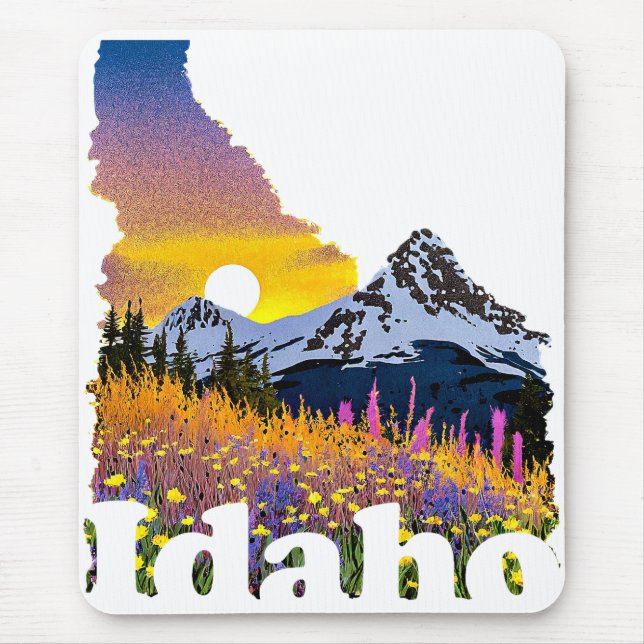 Mousepad Forma de Idaho com montanhas e flores silvestres (Frente)