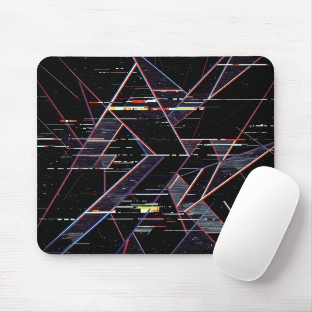 Mousepad Formas Geométricas Neon Glitchcore em Preto (Com mouse)