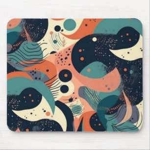 Mousepad Formas Orgânicas Abstratas Azul Coral Verde Creme