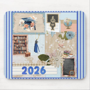 Mousepad Formatura 2026 Menina na Escola Antiga, Azul