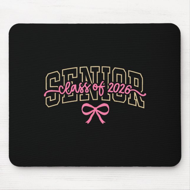 Mousepad Formatura Turma De 2026 Rosa Coquette Bow Cap Seni (Frente)