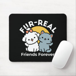Mousepad Fortes Amigos Para Sempre | Gato e Cão Cachorro Du