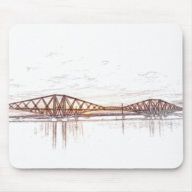 Mousepad Forth Bridge Scotland Minimalist Sketch (Frente)