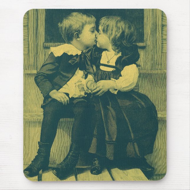 Mousepad Foto Antiga de Amor e Romance, Crianças Beijando (Frente)