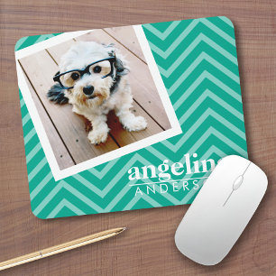 Mousepad Foto com padrão moderno Chevron e nome personaliz