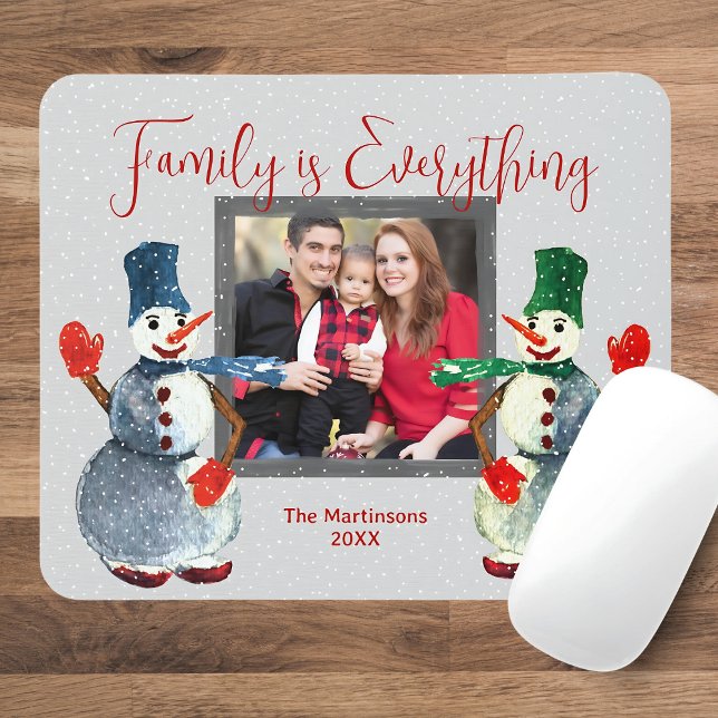 Mousepad Foto da família de aquarelas bonitas Neve Snowman (Criador carregado)