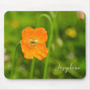 Mousepad Foto da Flor de Papoula Laranja com Nome Personali