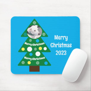 Mousepad Foto de Cachorro Bonito em Azul-Árvore de Natal Co
