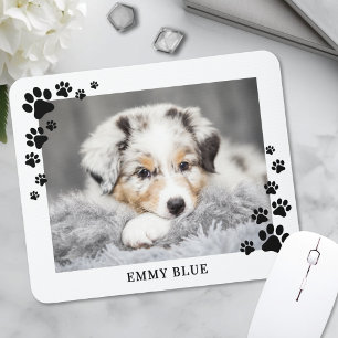 Mousepad Foto de cachorro com impressão de pata minimalista