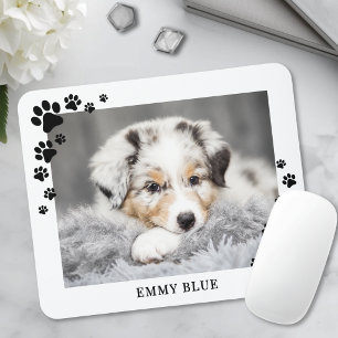 Mousepad Foto de cachorro com impressão de pata minimalista