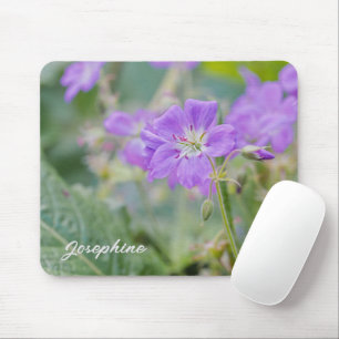 Mousepad Foto de Flor Silvestre Gerânio Roxo com Nome Perso