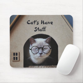 Mousepad Foto de gato fofo Gatos têm funcionários Citação e