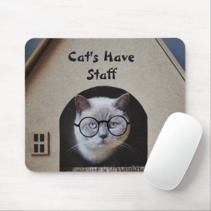 Mousepad Foto de gato fofo Gatos têm funcionários Citação e