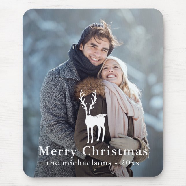 Mousepad Foto de Natal de Veado Branco Rústico (Frente)