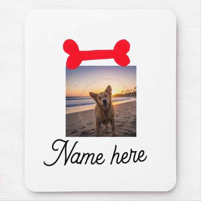 Mousepad Foto de osso de cachorro vermelho presente de cach (Frente)