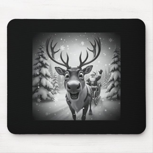 Mousepad Foto de Rena Divertida com Papai Noel Feliz Natal  (Frente)