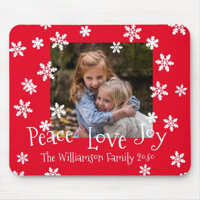 Mousepad Foto do Ano Branco Floco de Neve Vermelho da Famíl (Frente)