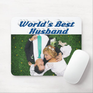 Mousepad Foto do marido com texto azul-marinho