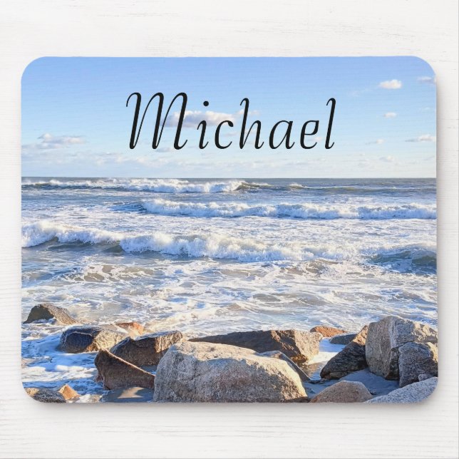 Mousepad Foto do nome personalizado Ocean Shore (Frente)