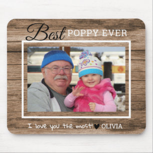 Mousepad Foto do vovô Rustic Wood Best Poppy Nunca