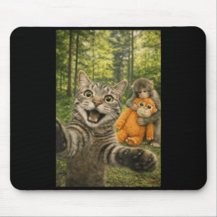 Mousepad Foto engraçada de gato selfie com macaco bebê anim