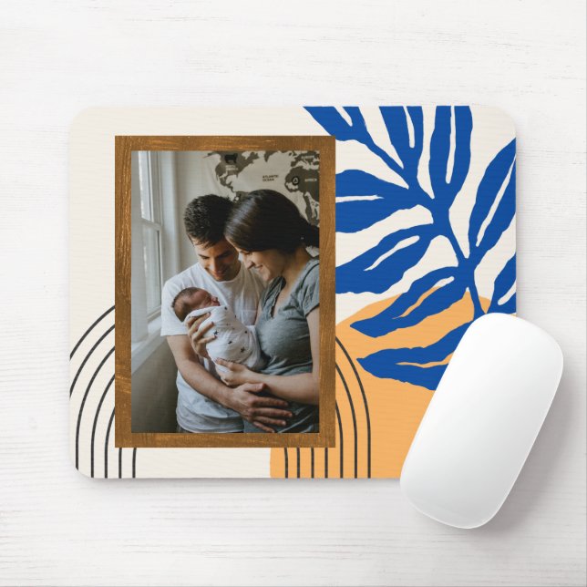 Mousepad Foto personalizada Abstrato azul botânico amarelo (Com mouse)