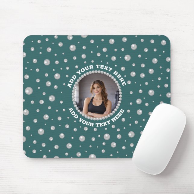 Mousepad Foto Personalizada com Círculo de Pérolas em Azul  (Com mouse)