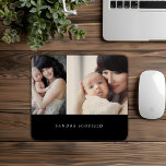 Mousepad Foto personalizada de branco preto simples<br><div class="desc">Este simples mouse preto personalizado é um acessório perfeito para sua mesa. Personalize-o substituindo as fotos e os nomes pelos seus.</div>