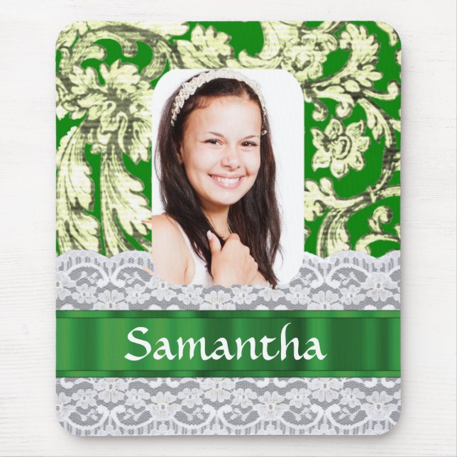 Mousepad Foto personalizada de damasco de rendas verdes (Frente)