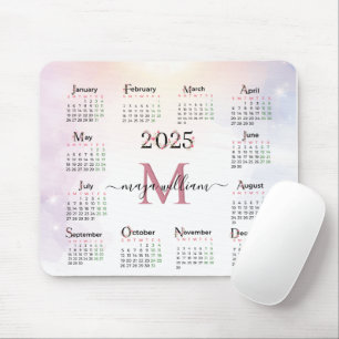 Mousepad Foto Personalizada Do Calendário Floral Rosa 2025