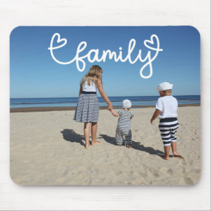 Mousepad Foto personalizada e texto da família com coração